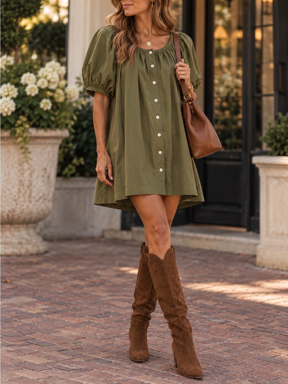 TNUCK | Pomander Place Olive Green Cassia Mini Dress | Size M